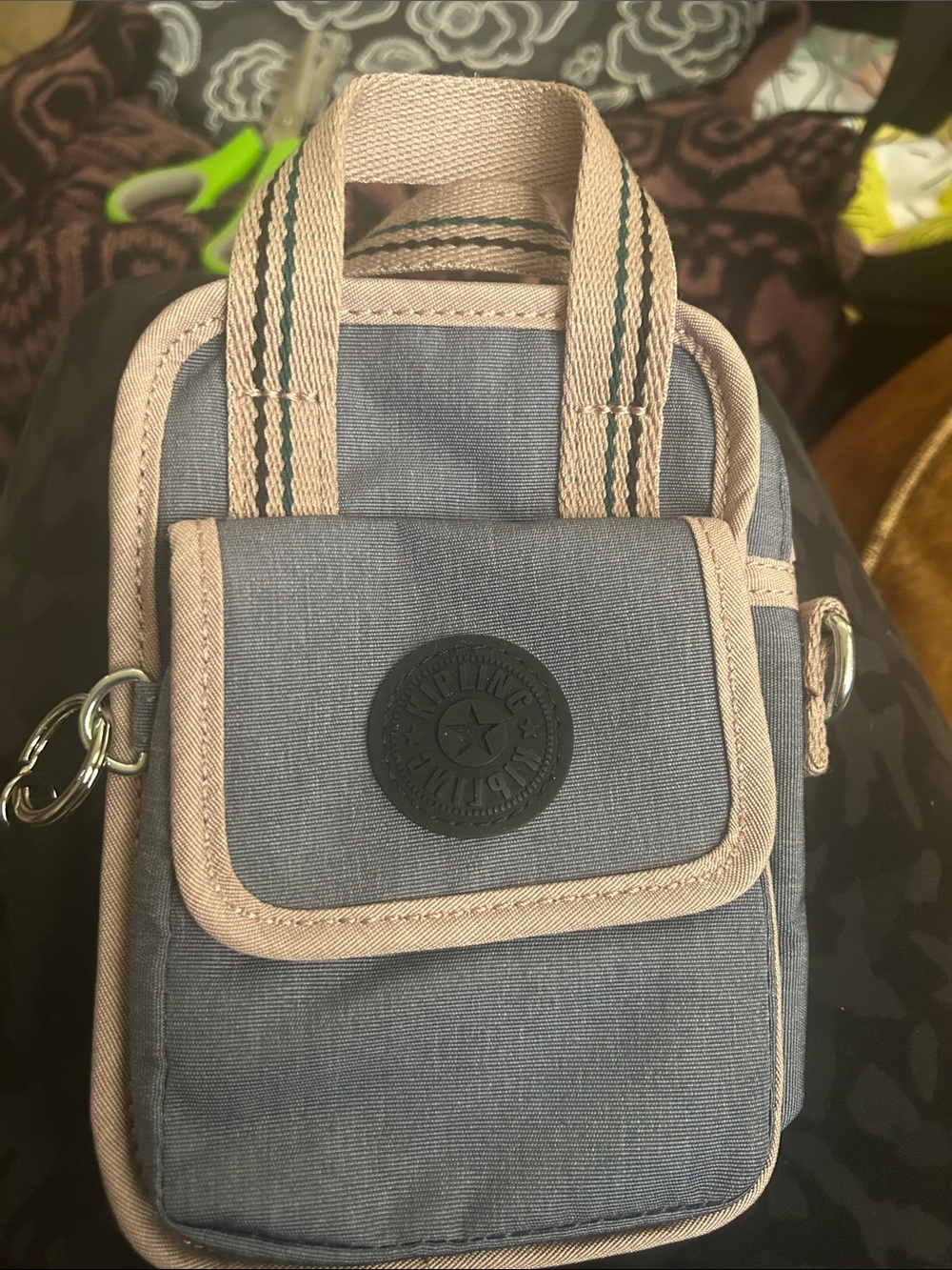 Kipling Mini Crossbody Bag in Gray with Beige Trim No Crossbody Strap